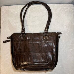 Vintage Marc Chantal Brown Embossed Leather Shoulder‎ Bag Y2K
